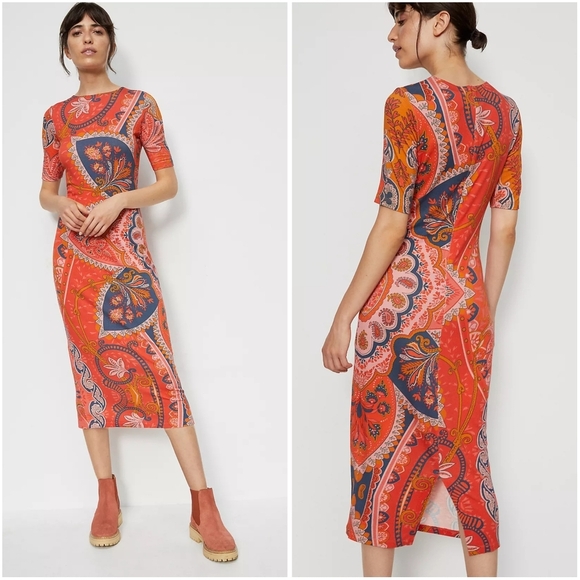 Farm Rio for Anthropologie Giannina Knit Midi Shift Dress XS Petite - Picture 1 of 11